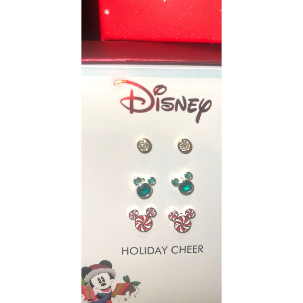 Disney Mickey Mouse Holiday Cheer Christmas Stud Earrings Set NWT 3 Pair - Picture 3 of 7